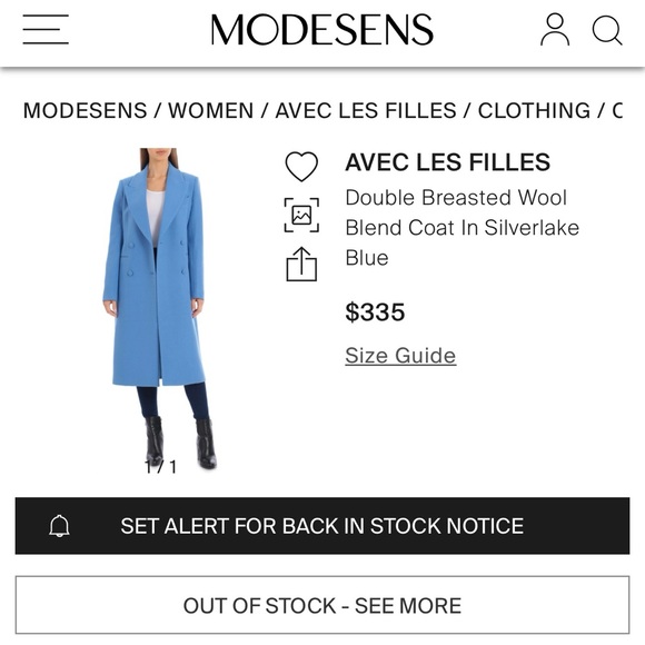 Avec Les Filles Double Breasted Wool Blend Coat in Silverlake Blue - Picture 4 of 14